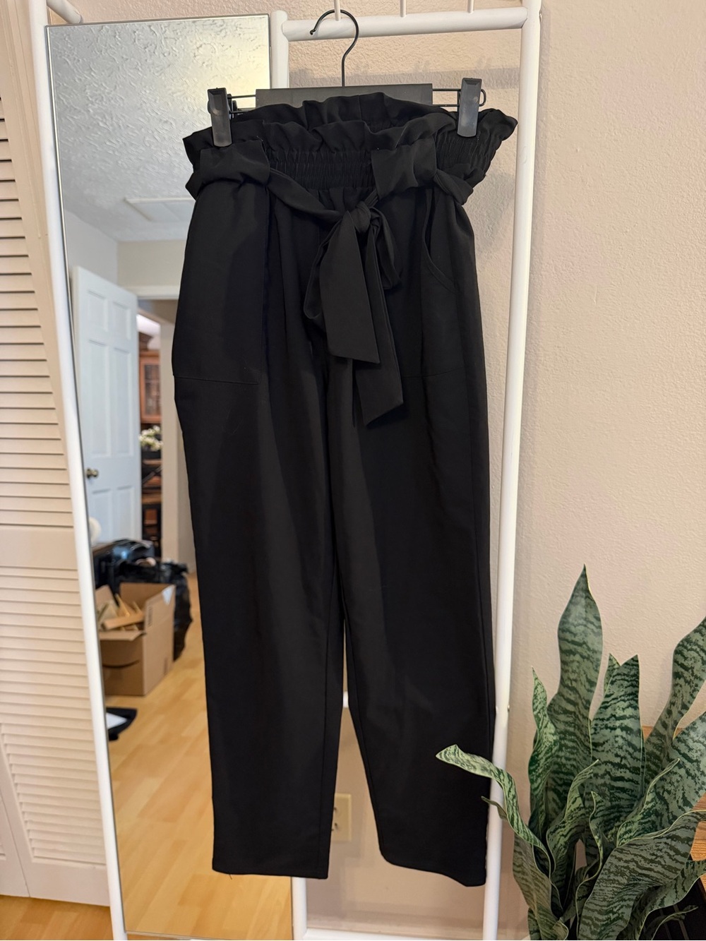 Grace Karin Black Paperbag Waist Trousers with Self Tie